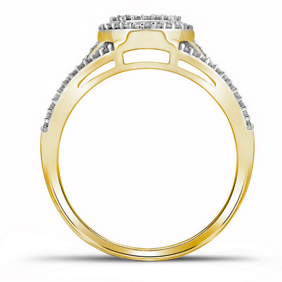 10k Yellow Gold Womens Round Diamond Oval Cluster Twist Ring 1/2 Cttw