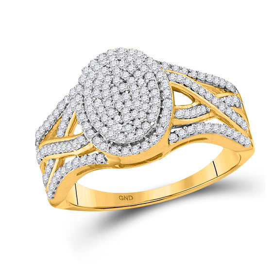 10k Yellow Gold Womens Round Diamond Oval Cluster Twist Ring 1/2 Cttw