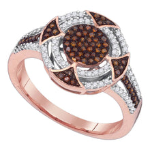  10k Rose Gold Womens Round Red Color Enhanced Diamond Circle Cluster Ring 1/3 Cttw
