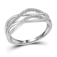  10k White Gold Womens Round Diamond Entwined Strand Band Ring 1/8 Cttw