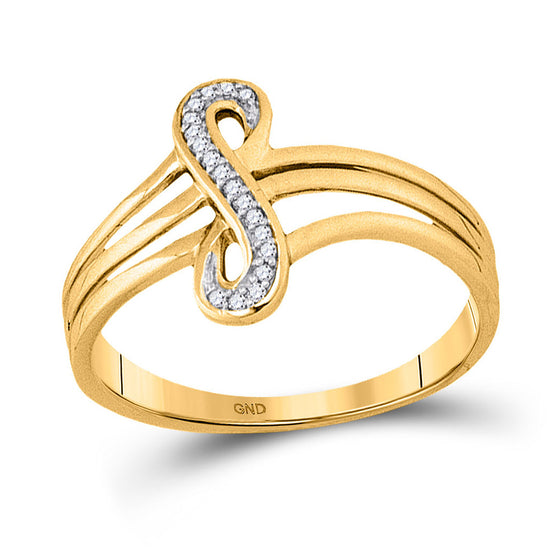 10k Yellow Gold Womens Round Diamond Vertical Infinity Strand Ring 1/20 Cttw