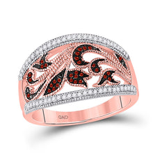  10k Rose Gold Womens Round Red Color Enhanced Diamond Milgrain Floral Band Ring 1/4 Cttw