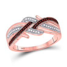  10k Rose Gold Womens Round Red Color Enhanced Diamond Crossover Band Ring 1/6 Cttw