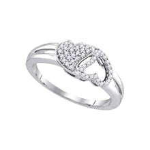  10k White Gold Womens Round Diamond Double Heart Ring 1/5 Cttw