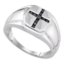  Sterling Silver Mens Round Black Color Enhanced Diamond Cross Religious Ring 1/4 Cttw