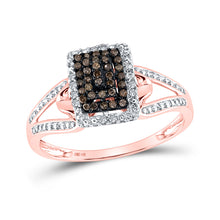  10k Rose Gold Womens Round Brown Diamond Cluster Ring 1/5 Cttw