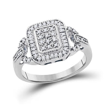  Sterling Silver Womens Round Diamond Rectangle Frame Cluster Ring 1/4 Cttw