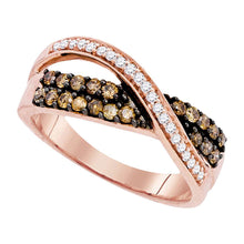  10k Rose Gold Womens Round Brown Diamond Crossover Band Ring 1/2 Cttw