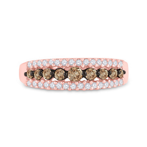 10k Rose Gold Womens Round Brown Diamond Band Ring 1/2 Cttw