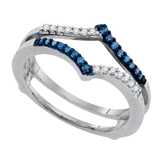 10k White Gold Womens Round Blue Color Enhanced Diamond Enhancer Wedding Band 1/5 Cttw