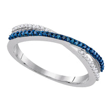  10k White Gold Womens Round Blue Color Enhanced Diamond Slender Crossover Band 1/6 Cttw