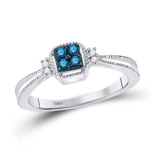  10k White Gold Blue Color Enhanced Round Diamond Womens Simple Cluster Band Ring 1/6 Cttw