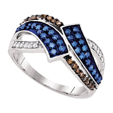  10k White Gold Womens Round Blue Color Enhanced Diamond Bypass Crossover Band Ring 1/2 Cttw