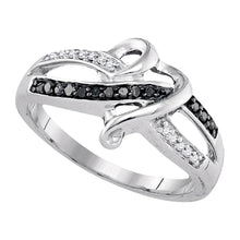  Sterling Silver Black Color Enhanced Round Pave-set Diamond Womens Band Ring 1/10 Cttw