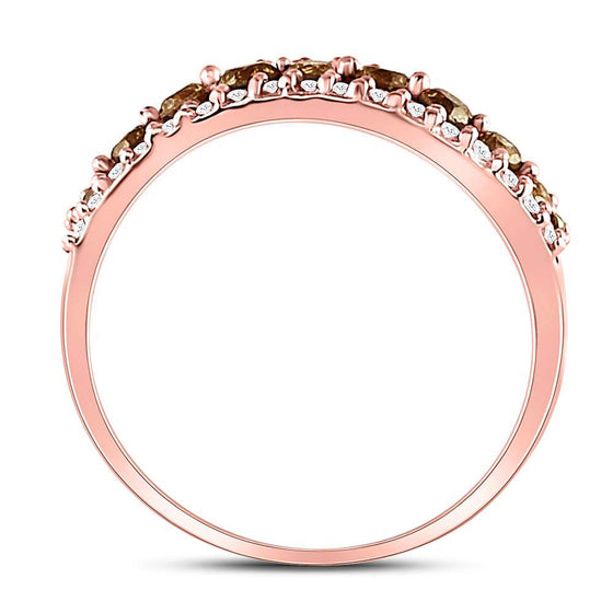 10k Rose Gold Womens Round Brown Diamond Contoured Band Ring 3/4 Cttw