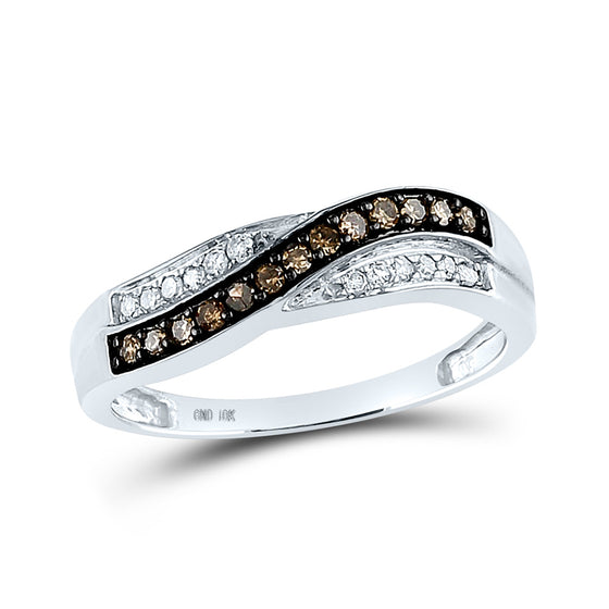 10k White Gold Womens Round Brown Diamond Band Ring 1/4 Cttw