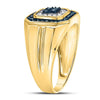 10k Yellow Gold Mens Round Blue Color Enhanced Diamond Square Ring 5/8 Cttw