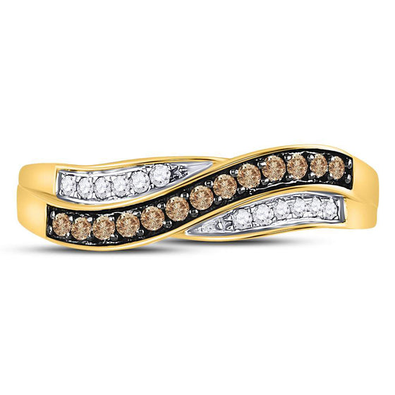 10k Yellow Gold Womens Round Brown Diamond Band Ring 1/4 Cttw