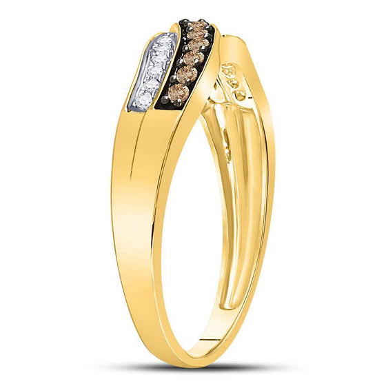 10k Yellow Gold Womens Round Brown Diamond Band Ring 1/4 Cttw