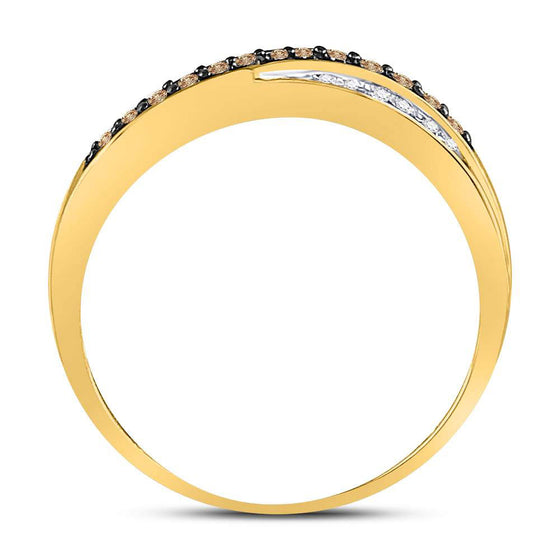 10k Yellow Gold Womens Round Brown Diamond Band Ring 1/4 Cttw