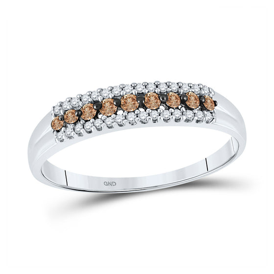 10k White Gold Womens Round Brown Diamond Band Ring 1/5 Cttw