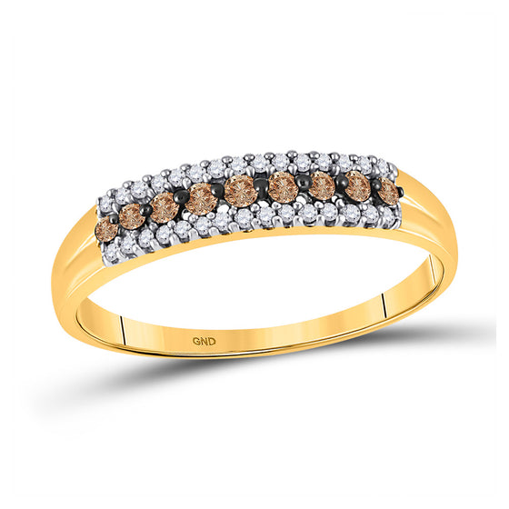 10k Yellow Gold Womens Round Brown Diamond Band Ring 1/5 Cttw