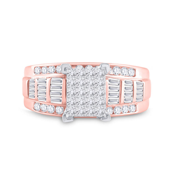 10k Rose Gold Princess Diamond Cluster Bridal Wedding Engagement Ring 1 Cttw