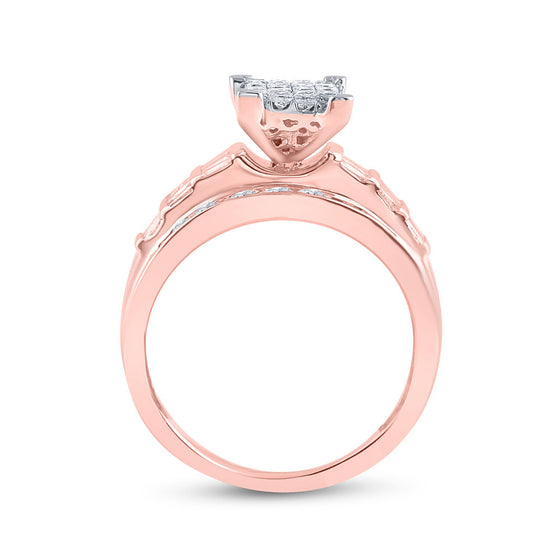 10k Rose Gold Princess Diamond Cluster Bridal Wedding Engagement Ring 1 Cttw