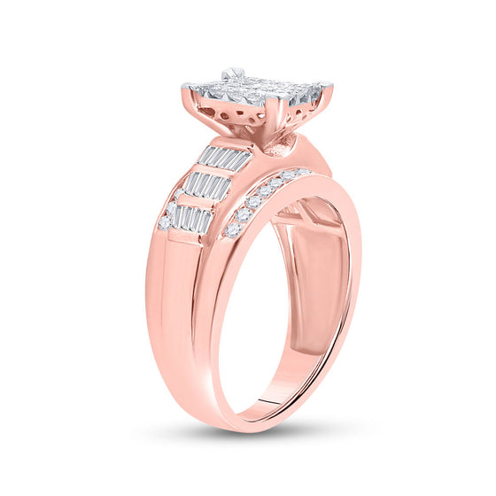 10k Rose Gold Princess Diamond Cluster Bridal Wedding Engagement Ring 1 Cttw