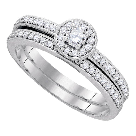 10k White Gold Round Diamond Bridal Wedding Ring Band Set 1/2 Cttw