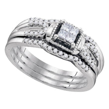  10k White Gold Princess Diamond 3-Piece Bridal Wedding Ring Band Set 1/4 Cttw