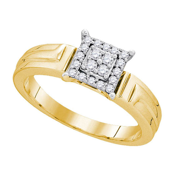 10k Yellow Gold Womens Round Diamond Square Cluster Ring 1/5 Cttw