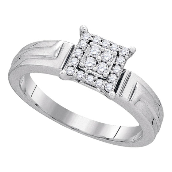 10k White Gold Womens Round Diamond Square Cluster Ring 1/5 Cttw