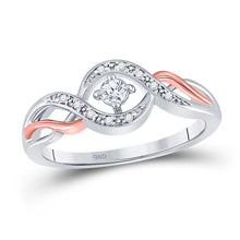  10k Two-tone Gold Womens Round Diamond Solitaire Promise Ring 1/10 Cttw