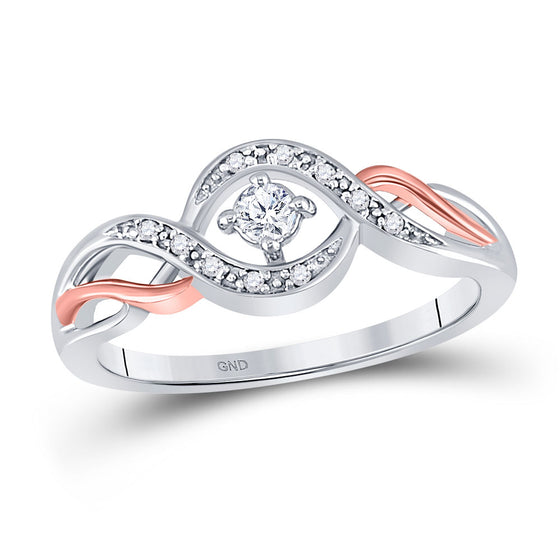 10k Two-tone Gold Womens Round Diamond Solitaire Promise Ring 1/10 Cttw
