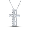 10k White Gold Womens Round Diamond Cross Pendant 1/10 Cttw