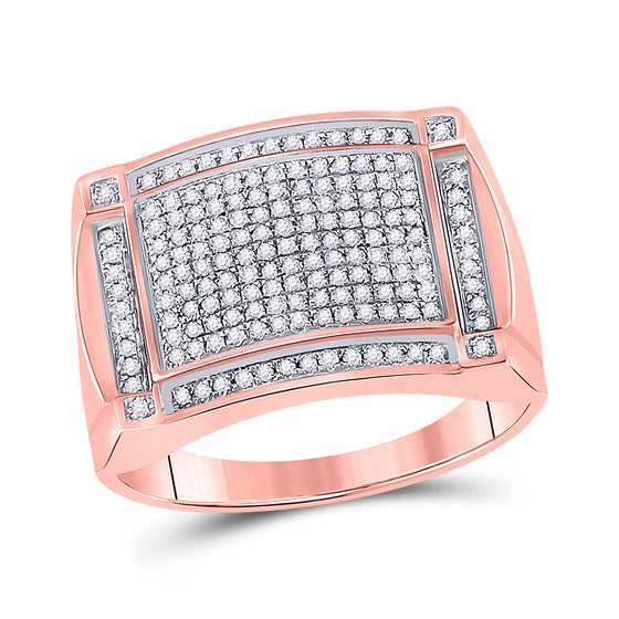 10k Rose Gold Mens Round Diamond Cluster Ring 1/2 Cttw