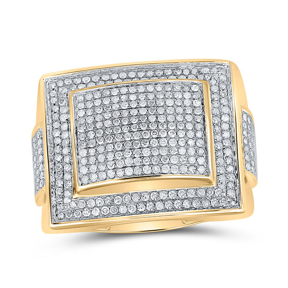 10k Yellow Gold Mens Round Diamond Square Cluster Ring 1 Cttw