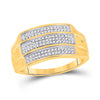 10k Yellow Gold Mens Round Diamond Domed Triple Row Fashion Ring 1/3 Cttw