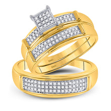  10k Yellow Gold His Hers Round Diamond Cluster Matching Wedding Set 1/3 Cttw