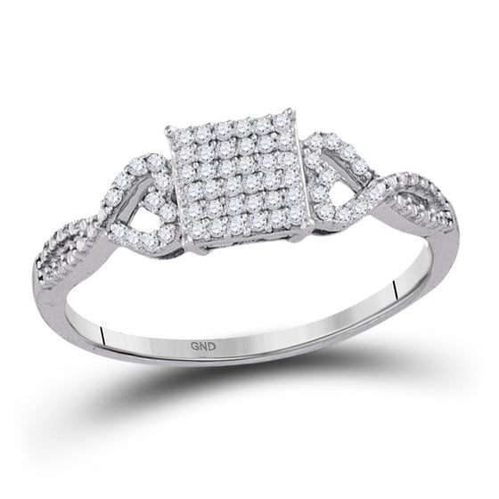 10k White Gold Womens Round Diamond Square Cluster Ring 1/5 Cttw