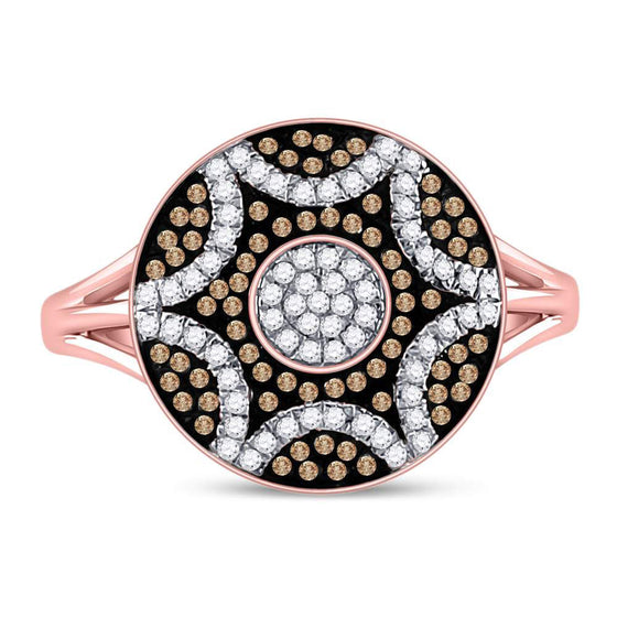 10k Rose Gold Womens Round Red Color Enhanced Diamond Starburst Cluster Ring 1/3 Cttw