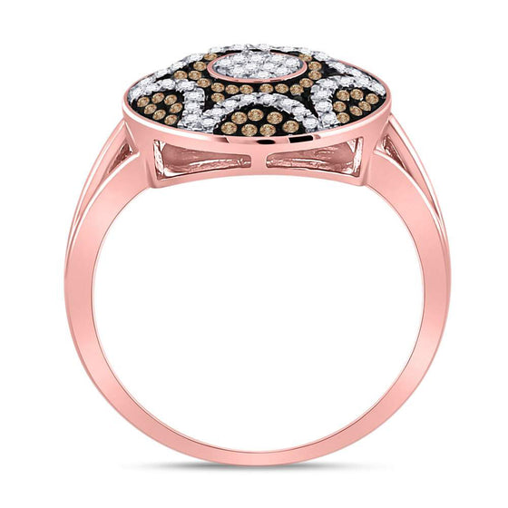 10k Rose Gold Womens Round Red Color Enhanced Diamond Starburst Cluster Ring 1/3 Cttw