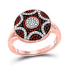 10k Rose Gold Womens Round Red Color Enhanced Diamond Starburst Cluster Ring 1/3 Cttw