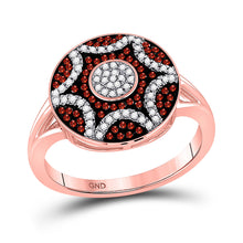  10k Rose Gold Womens Round Red Color Enhanced Diamond Starburst Cluster Ring 1/3 Cttw
