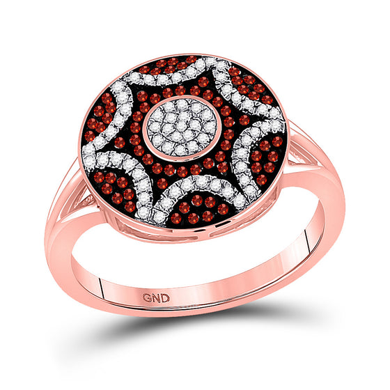 10k Rose Gold Womens Round Red Color Enhanced Diamond Starburst Cluster Ring 1/3 Cttw