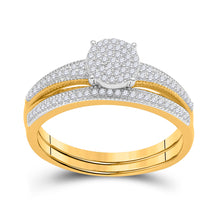  10k Yellow Gold Diamond Cluster Bridal Wedding Ring Band Set 1/4 Cttw