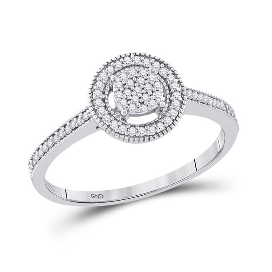 10k White Gold Womens Round Diamond Circle Frame Cluster Ring 1/5 Cttw