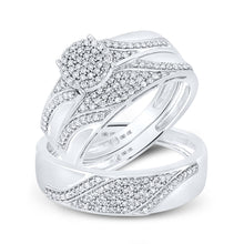  10k White Gold His Hers Round Diamond Cluster Matching Wedding Set 1/2 Cttw
