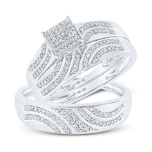  10k White Gold His Hers Round Diamond Square Matching Wedding Set 3/8 Cttw